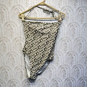 Flrtt Gottex One Piece Swimsuit Womens L Green Daisy Floral Bandeau Halter New